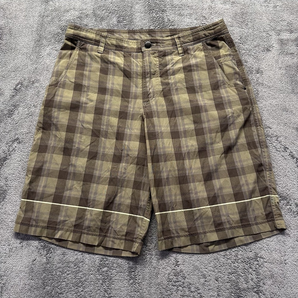 Lululemon Plaid Performance Shorts Mens 34 Green Gray Stretch Golf Casual Skate